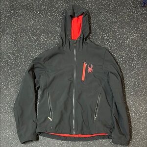 Spyder Men's Black and Red Hooded Jacket